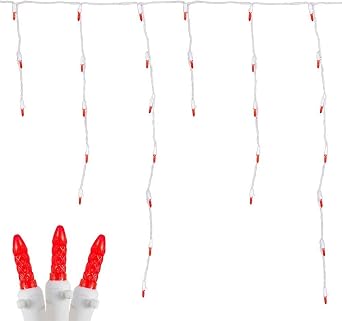 Novelty Lights Red LED Icicle Lights, 15 Feet 150 M5 Bulbs, Outdoor | Commercial Grade White Wire, 30 Drops With 6 Inch Spacing, 12 To 32 Inch Drops, Connectable, Flicker Free & Energy Efficient