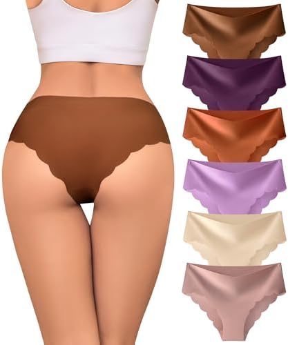 Sexy Seamless Underwear Wave Edge No Show Bikini Panties V-waist Ice Silk Hipster Lady Cheeky Invisibles Briefs 6 Pack