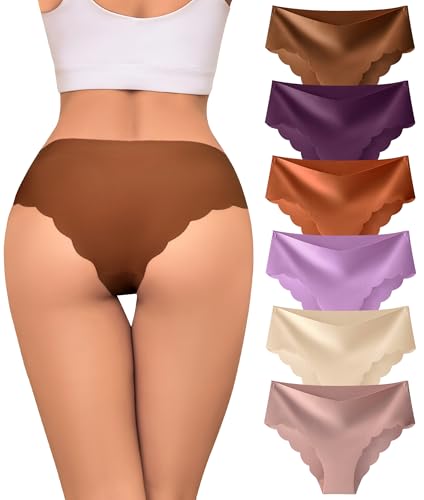 Image of Sexy Seamless Underwear Wave Edge No Show Bikini Panties V-waist Ice Silk Hipster Lady Cheeky Invisibles Briefs 6 Pack