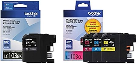 Amazon.com: Brother LC103 Cartucho de tinta (negro, cian, magenta,  amarillo, paquete de 4) en embalaje al por menor : Productos de Oficina