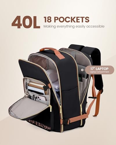 Image of LOVEVOOK 40L Travel Backpack Flight Approved Carry on Backpack,3 Packing Cubes,Waterproof Personal Item Travel Bag,TSA Carry on Luggage Suitcase Travel Essentials,Gifts for Women & Men,fits 17 inch Laptop