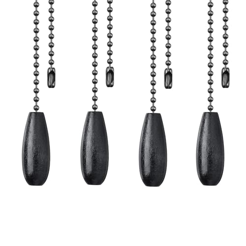 Image of Dotlite 4Pack Black Wooden Ceiling Fan Pull Chain Extender, 12in Decorative Fan String Pulls Extension,3mm Diameter Beaded Chain Pulls Ornaments with Connector