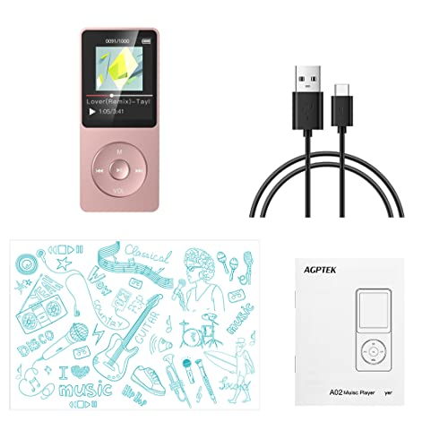 Agptek A02 8Gb Mp3 Player, 70 Hours Playback Lossless Sound Music Player, Supports Up To 128Gb, Rose Gold #TOP6