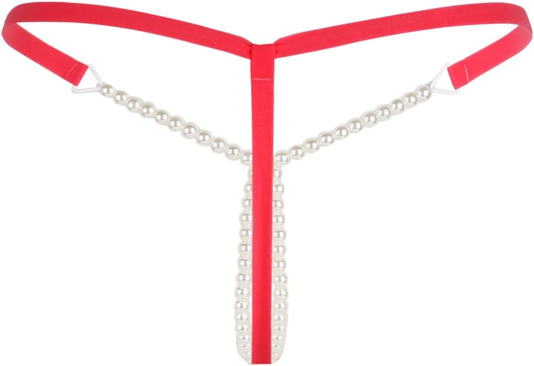 ranrann Womens Sexy Pearls Mini G-String Thongs Underwear T Back Massage Chain Bikini Briefs