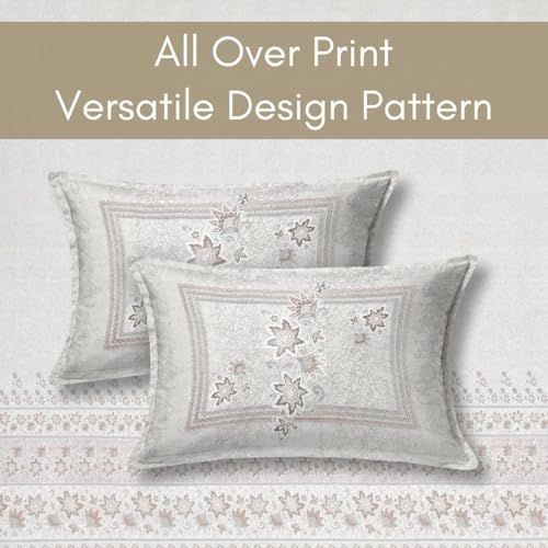 Image of Mafatlal 186 TC Spring Glory King Size Bedsheet Cotton | 274 x 274 cm | Summer-Ready Bedding Fabric for Relaxing Sleep | Pure Cotton Set with 2 Pillow Covers | Chalk White