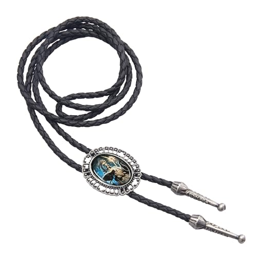 Image of AZORA Western Cowboy Bolo Tie Men Leather Necktie Leather Cord Turquoise Stone Bolo Ties for Men Women