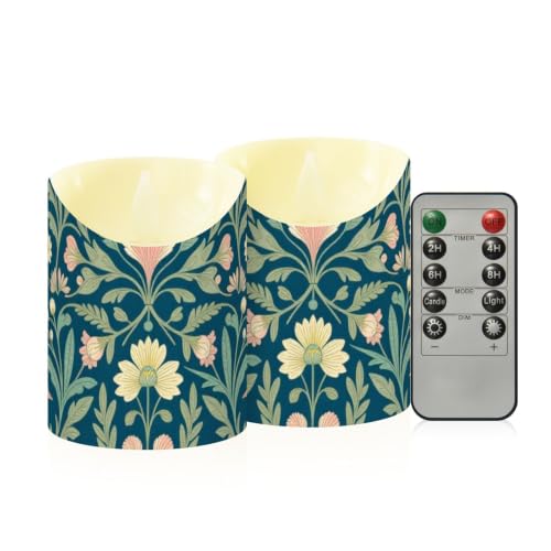 Velas LED de mesa con diseño William Morris, juego de 2 con control remoto