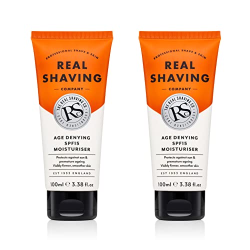 The Real Shaving Company Age Denying SPF 15 Moisturiser - Protects Against Sun and Premature Ageing, Visibly Firmer and Smoother Skin 2 x 100 ml