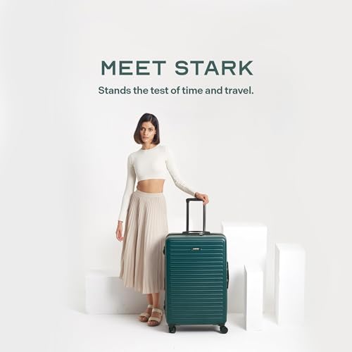 Image of Assembly Medium Check-in Suitcase with 8 Spinner Wheels & 3 Packing Cubes, Durable Polycarbonate Hard Shell Trolley Bag for Vacations & Business Travel, Green, 24-Inch