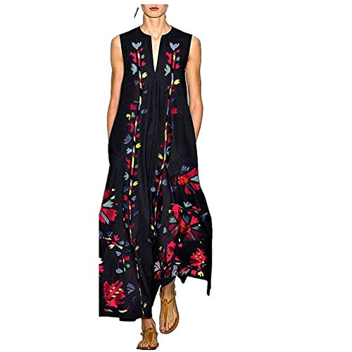 Vestido Largo sin Mangas con Estampado Floral con Cuello en V sin...