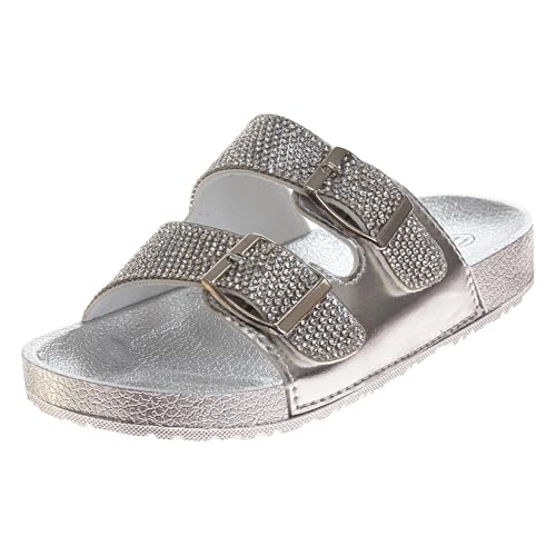 Kensie Girl Glitter Rhinestones Slide Sandal, Silver (12 Medium, Little Kid)