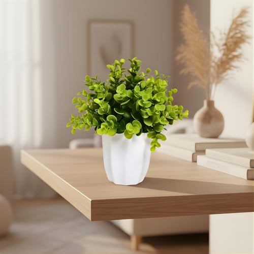 Image of fancymart Artificial Plant Eucalyptus Green Bunch in Pot - 22 cm Height, Perfect for Tabletop Decoration | Ideal for Home & Office Decor