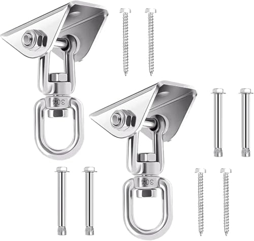 VGGBNG Hammock Hooks?Swing Hooks Heavy Duty? Swing Hook Stainless Steel 360°Swivel Swing Hooks 2 Pack Heavy Duty Swing Hangers Swing Hardware for Hammock Chair Yoga Silk