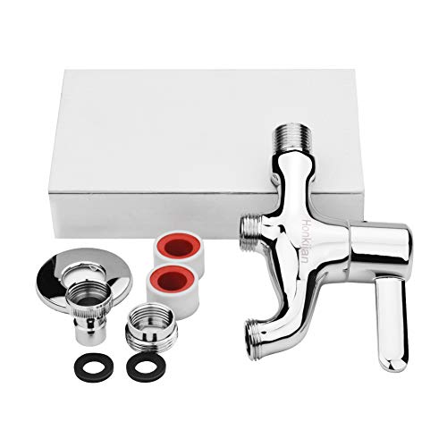 Honkijan Environmental Washing Machine Faucet All Copper Thickened Tap Water One Into Two Out 1/2 Inch Turn 3/4 Inch Chrome with Shut Off Garden Faucet