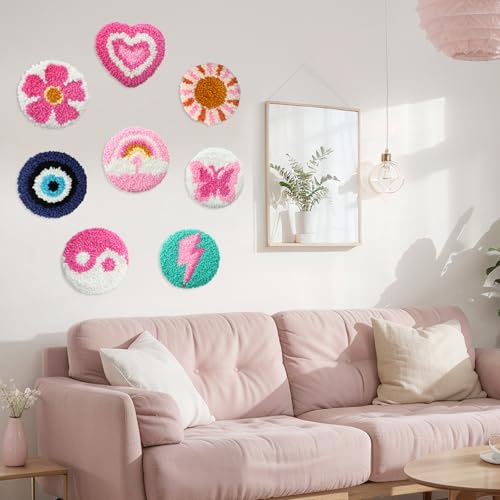Image of Solsew 8 Pcs Punch Needle Coasters Kit Punch Needle Embroidery Kit for Beginners Adults Including Patterns Tools Yarns Hoop Instruction for Art Craft Supplies Gifts(Butterfly)