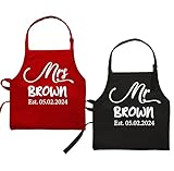 Newlywed Aprons for Couples, Personalized Mr and Mrs Gifts, Custom Apron Set for Couple, Anniversary, Christmas, Bridal Shower Gifts For Bride