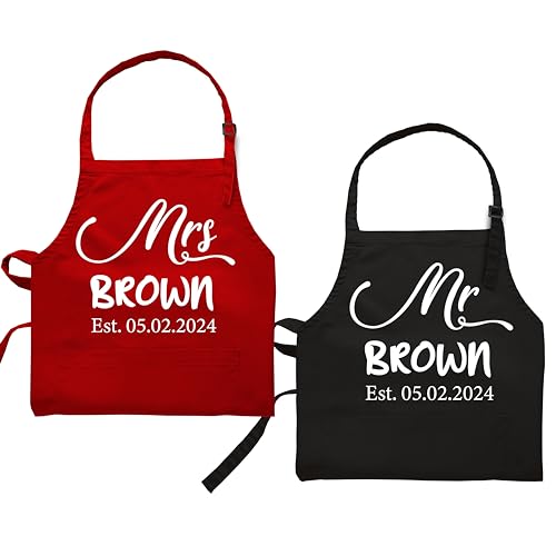Newlywed Aprons for Couples, Personalized Mr and...
