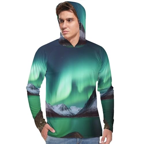 Men's Sun Protection Hoodie Shirts UPF 50+ Long Sleeve Rash Guard Aurora Borealis Sun Shirt Outdoor2