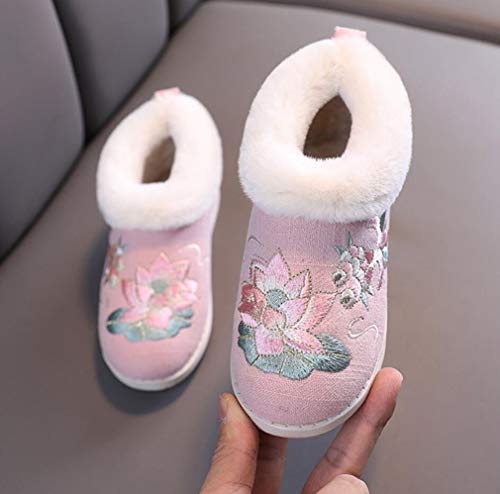 Kids Girls Winter Warm Embroidery Flat Anti-Slip House Shoes Indoor Outdoor Slippers Fur Lined Plush Snow Boots(Toddler/Little Kid)2