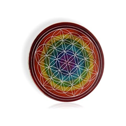 Budawi® Speckstein Räucherstäbchenhalter Blume des Lebens in Chakra Farben Untersetzer Cover