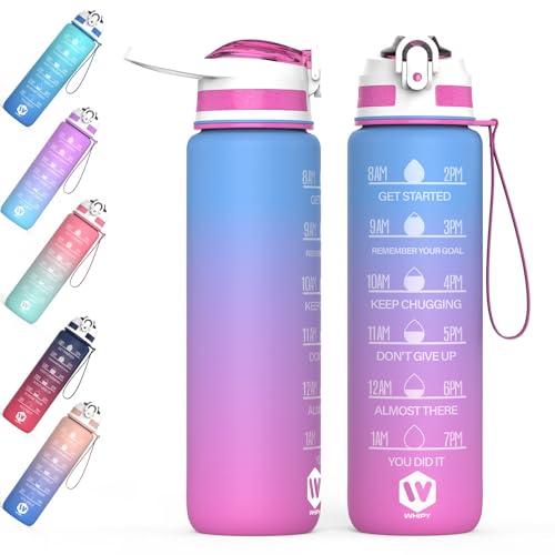 WHIPY 1L Water Bottle with Straw - Leak-Proof & BPA Free Reusable Sports Bottle - Motivational Time Markings for Hydration Durable Drink Bottle for Gym, Sports, Outdoor, Cycling (Blue & Purple) WHIPY 1L Water Bottle with Straw - Leak-Proof & BPA Free Reusable Sports Bottle - Motivational Time Markings for Hydration Durable Drink Bottle for Gym, Sports, Outdoor, Cycling (Blue & Purple)