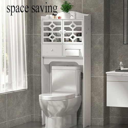 Mobile Bagno Sopra WC 4 Ripiani Porta Scorrevole Mensole Regolabili 68x22x171cm Bianco | Leroy Merlin