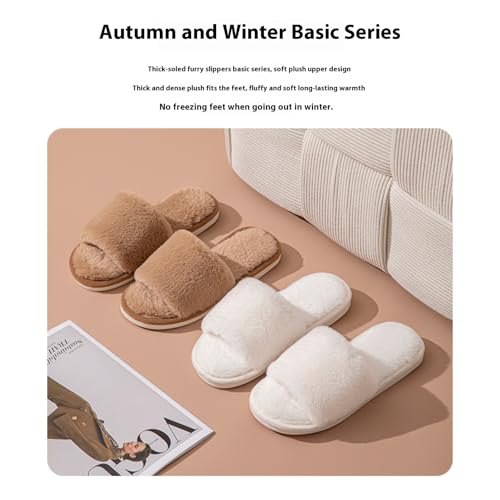 Womens Fuzzy Open Toe House Slippers Indoor Cotton Bedroom Slippers Slides for Women, Cozy Soft Fluffy Slides4