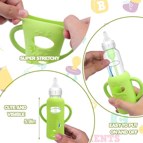 4 Pack Silicone Sleeves for Dr. Brown's Glass Baby Bottles - Drop Protection Baby Bottle Sleeves,Compatible with Dr. Brown's Newborn Glass Bottles,with Silicone Handles,8 oz