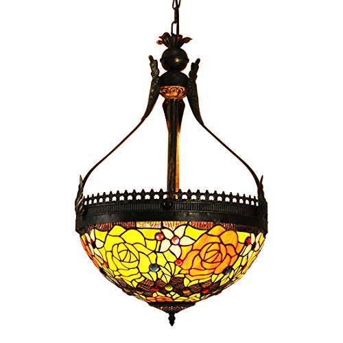 Lampe suspendue Tiffany vitrail rose luminaire de plafond inversé rétro 40cm