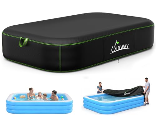 UIRWAY Rectangular Pool Cover 120in x 72in, Inflatable Pool Covers for Above Ground Pools with Elastic Cord - Snug Fit & Easy Set, Outdoor Swimming Pool Cover with 2 Reflective Strip Handles, Black