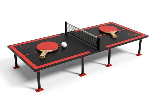 Image of Kidsmate 3-in-1 Table Tennis for Kids with Foldable Tennis Board, Ludo Game & Whiteboard | Portable Indoor Outdoor Play Table, Mini Ping Pong Set with Net, Racquet and Ball for Family Fun - Red /Black