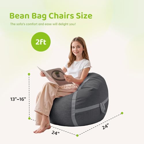 Image of 2FT Bean Bag Chair 2'Bean Bag Chairs with Memory Foam Filled Small Bean Bag | Bean bags with Washable Cover Fine Corduroy Fabric, Comfy Chairs for Living Room Bedroom Dorm, Darkgrey with Linghtgrey