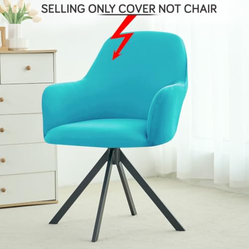 Image of HOKIPO 'SereneSolids' 140 GSM Stretchable Swivel Chair Cover High Armrest Slipcover, Sky Blue (NEW-AR-6247-SBL)