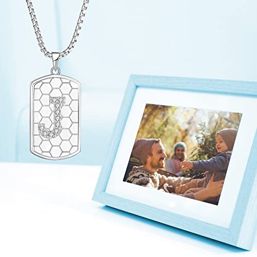 Yl Initial A-Z Letter Pendant Necklace 925 Sterling Silver Mens J Capital Letter White Gold Plated Stainless Steel Box Chain 24Inch #TOP3