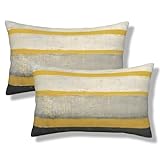 WEINAODI Yellow Grey Throw Pillow Covers Beige Abstract Art Lumbar Pillow Cover 12x20 Inch Set of 2 Painting Striped Pillowcase Decorative Cushion Cases for Couch Sofa