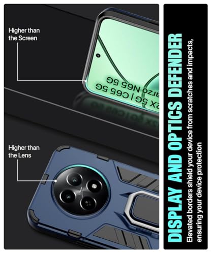 Image of AIBEX Armor Back Cover Compatible for Realme Narzo 70x 5G / N65 / Realme 12 5G / 12X 5G / C65 5G| Rugged Shockproof Case with Ring Holder & Kickstand | Military-Grade Protection | Magnetic Car Mount