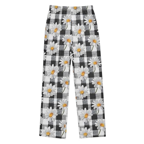 Pajama Pants Plaids Pattern Daisies PJ Bottoms Sleepwear Lounge Sleep Pant with Pockets