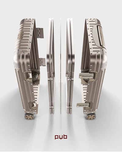 Image of PYB Autograph - Premium Full Aluminium Trolley Bags for Travel, Zipless Cabin Suitcase with TSA Lock, Noiseless 360 Rotating 8 Wheels, Compression Pads and Divider (Gold)