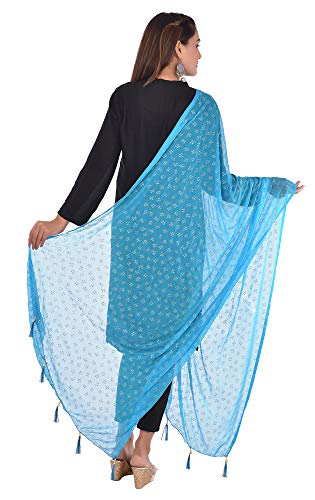 Image of YOUTHQUAKE Soft Chiffon Dupatta with Golden Foil Print & Tassels for Women & Girls