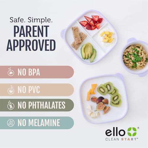 Ello Clean Start Ceramic Toddler Bowls with Sleeves, 2 Pack, Dewdrop/Sugarplum by Ello - Image 3