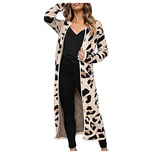 Dam lång kofta ljus luftig långärmad jacka festligt perfekt långärmad leopardmönster