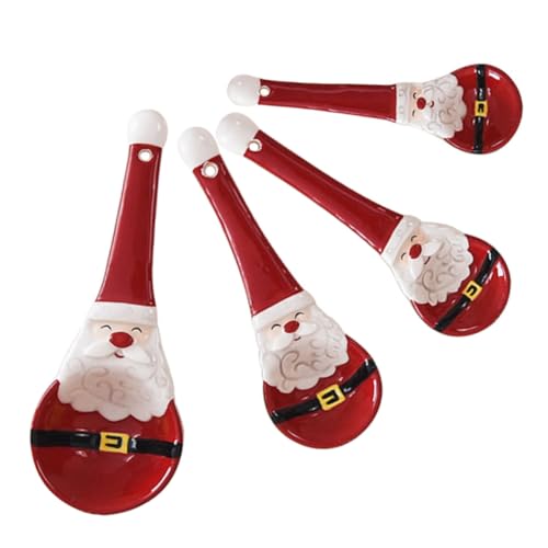 SMASOLO Cuchara Medidora De Cerámica Cucharadita De Navidad Utensilio Debe Ranurado Cocinando Cuchara De Cocina Cocinar Medición Hornada Hornear Porcelana Rojo
