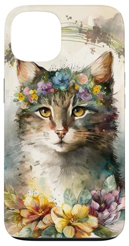 猫 ボーホー 花柄 抽象アート 女性 女の子 子猫 猫好き スマホケース iPhone 13 用
