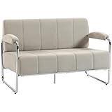 HOMCOM Divano 2 Posti Imbottito in Ciniglia con Doppie Cuciture, Divanetto da Salotto Moderno con Braccioli e Gambe in Acciaio, per Soggiorno, Ufficio e Camera da Letto, 120x73x76 cm, Beige