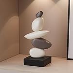 FJS Sandstone Statue Home Decor for Living Room, Modern Resin Stone Sculptures for Coffee Table Decor, Gray and White Statue for Shelf Bookshelf Decorations, Gifts for Good Luck, Health, Strength - Image 3