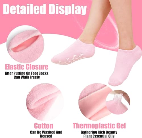 Image of besquestix Moisturizing Gel Heel Socks for Cracked Heels, Silicone Spa Socks for Dry Feet Repair, Heel Pain Relief & Foot Care, Reusable Hydrating Socks for Women , Overnight Heel Softening & Repair Treatment Vitamin E (1 PAIR)(baby pink)