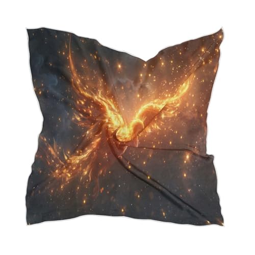 Square Scarf Fire Phoenix Silk Feeling Bandanas Head Scarfs Hair Wraping Neckerchief for Women 23.6 Inch