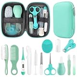 Qunlions life Baby Healthcare and Grooming Kit, Infant Safety Care Set with Hair Brush Comb Nail Clipper, Baby Essentials Kit for Newborn Girls Boys (Green 14 in 1）