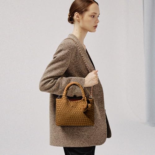 Image of Woven Tote Bag for Women with Coin Purse, Foldable Chain Small Crossbody Handbags, Fashion Shoulder Bag, Hobo Satchel