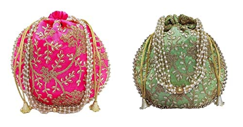 RKG HANDICRAFTS Potli bag (Pack of 2 Potli) Rani and Parrot Green Matka Designer handbags for Women wedding party and Return gift potli bags for party accessories (B0BW8V8V12) Amazon Price History, Amazon Price Tracker